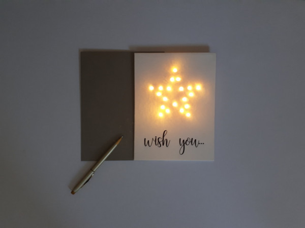 Grusskarte mit LED "Stern, wish you, weiss" - LIZAAS